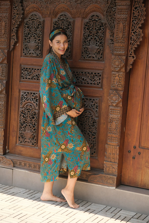 Teal Bali Future Mom Kimono Long