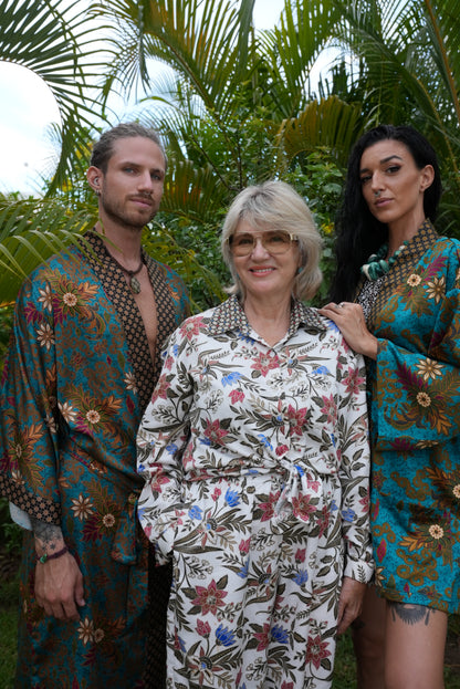 Matching Couple Kimono Robe Set: Silky Indonesia Batik Loungewear