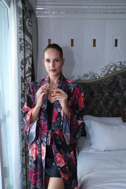 Kaftan kimono robe  Silk  Blend long kimono robe  gift for her. Luxury romantic robe . Beautiful for any situation vacation,hom and party.