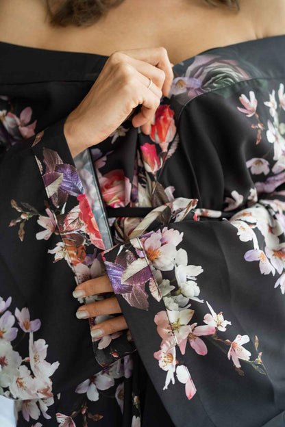 Floral Handmade  Silk Kimono Robe long  -Long Night Gown Dress for Women - Silk Boho Kimono Robe - Floral Handmade Silk bland kimono