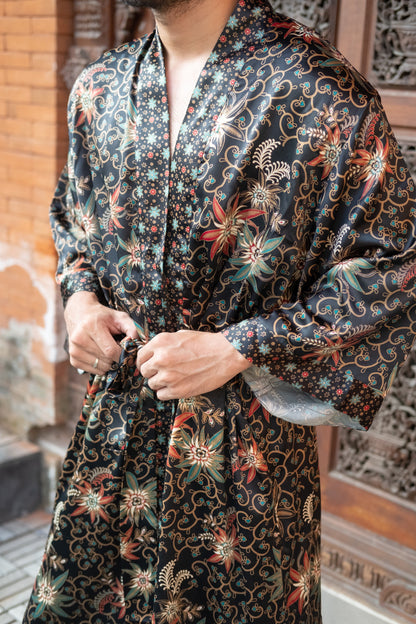 Black Men Robe, Silk Blend Kaftan, Kimono robe, Gift for men