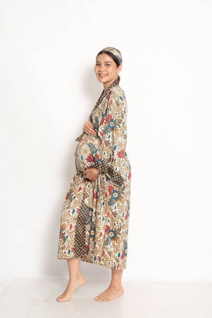 Mother day Gift  Boho  kimono robe Silk Blend Atlas Boho Bali Batik Kimono for Hospital and Motherhood