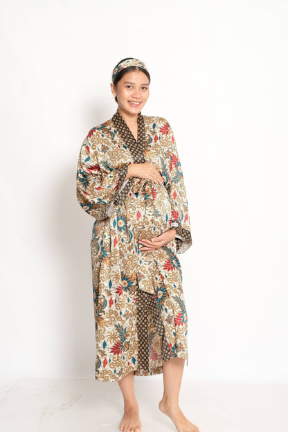 Mother day Gift  Boho  kimono robe Silk Blend Atlas Boho Bali Batik Kimono for Hospital and Motherhood