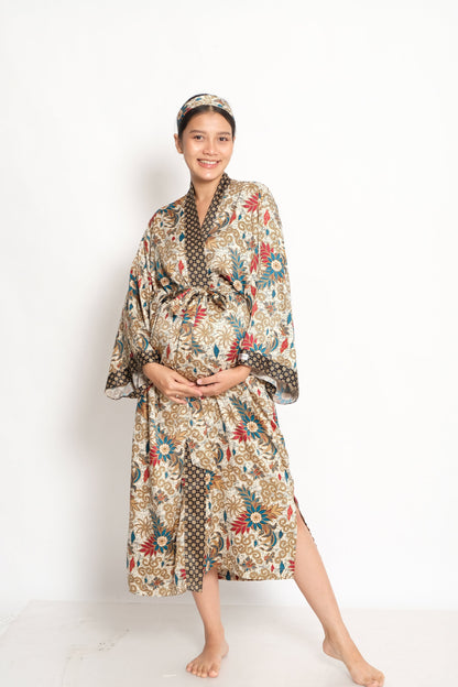 Mother day Gift  Boho  kimono robe Silk Blend Atlas Boho Bali Batik Kimono for Hospital and Motherhood