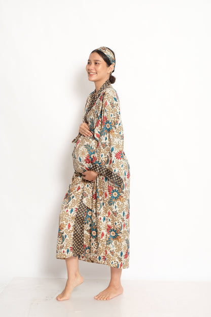 Mother day Gift  Boho  kimono robe Silk Blend Atlas Boho Bali Batik Kimono for Hospital and Motherhood
