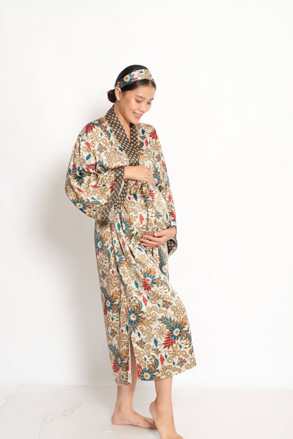 Mother day Gift  Boho  kimono robe Silk Blend Atlas Boho Bali Batik Kimono for Hospital and Motherhood