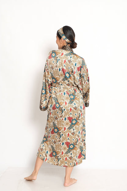 Mother day Gift  Boho  kimono robe Silk Blend Atlas Boho Bali Batik Kimono for Hospital and Motherhood