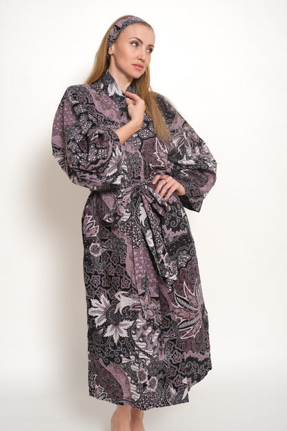 Organic Cotton Kimono Robe Bridesmaid Robe - Boho Style Bali Batik Silk Kimono Robe Dressing Gown - Turquoise Kimono Robes for Women