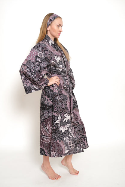 Organic Cotton Kimono Robe Bridesmaid Robe - Boho Style Bali Batik Silk Kimono Robe Dressing Gown - Turquoise Kimono Robes for Women