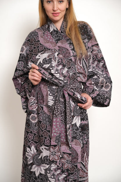 Organic Cotton Kimono Robe Bridesmaid Robe - Boho Style Bali Batik Silk Kimono Robe Dressing Gown - Turquoise Kimono Robes for Women