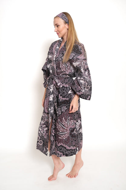 Organic Cotton Kimono Robe Bridesmaid Robe - Boho Style Bali Batik Silk Kimono Robe Dressing Gown - Turquoise Kimono Robes for Women