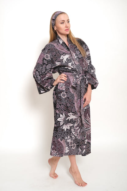 Organic Cotton Kimono Robe Bridesmaid Robe - Boho Style Bali Batik Silk Kimono Robe Dressing Gown - Turquoise Kimono Robes for Women
