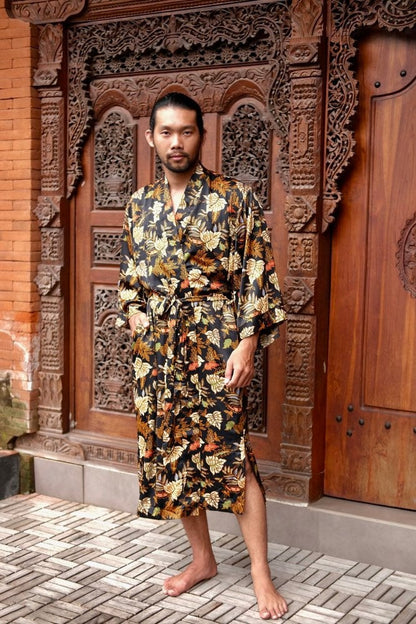 Boho Mens Silk Kimono Kaftan Robe - Long Sleeve Atlas Silk Satin blend Kaftan - Japanese Style Kimono Robe Gift for loved one -Festival Wear
