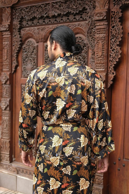 Boho Mens Silk Kimono Kaftan Robe - Long Sleeve Atlas Silk Satin blend Kaftan - Japanese Style Kimono Robe Gift for loved one -Festival Wear