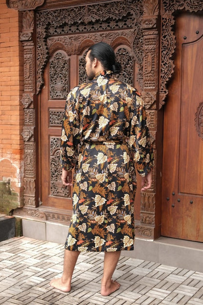 Boho Mens Silk Kimono Kaftan Robe - Long Sleeve Atlas Silk Satin blend Kaftan - Japanese Style Kimono Robe Gift for loved one -Festival Wear