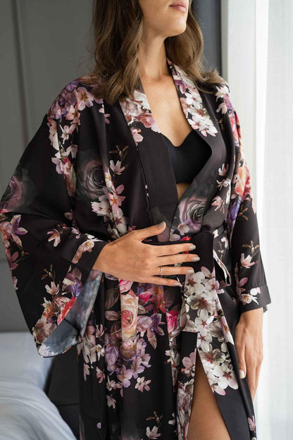Gift for lover Long silk kimono robe for women. Honeymoon silk robe Kaftan kimono . Vacation robe .The best Gift. Luxury resort wear.