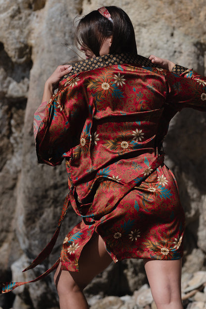 Red kimono robe,Silk Kimono Red ,Blend Dressing Gown,Handmade Bali Robe, Gift For Women ,Boho Loungewear ,Silk Kimono ,Kimono robe.