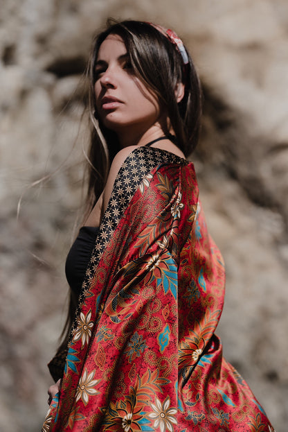 Red kimono robe,Silk Kimono Red ,Blend Dressing Gown,Handmade Bali Robe, Gift For Women ,Boho Loungewear ,Silk Kimono ,Kimono robe.