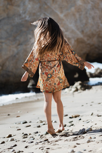 Boho Style Bali Batik Short Silk Kimono Robe - Kaftan Kimono Robe Bali Batik Silk Blend - Kimono Caftan Robe Women Gift - Dressing Gown