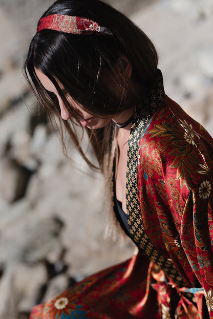 Red kimono robe,Silk Kimono Red ,Blend Dressing Gown,Handmade Bali Robe, Gift For Women ,Boho Loungewear ,Silk Kimono ,Kimono robe.