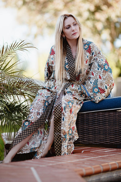 Exotic Elegance Silk Blend Bali Batik Kaftan Kimono Robe Luxurious Comfort Handcrafted Bali Batik Kaftan Kimono Robe