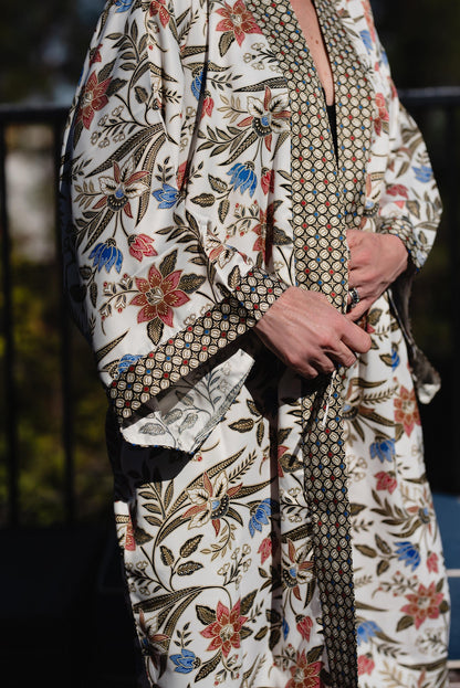 Exotic Elegance Silk Blend Bali Batik Kaftan Kimono Robe Luxurious Comfort Handcrafted Bali Batik Kaftan Kimono Robe