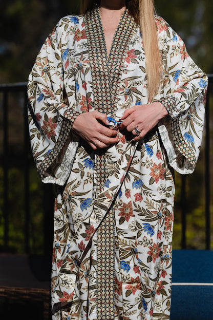 Kaftan kimono robe Blend Atlas Silk BaliBatik Kimono Robe Christmas Gift Kaftan Pride Parade Kimono Luxury Vacation resortt Silk kimono robe