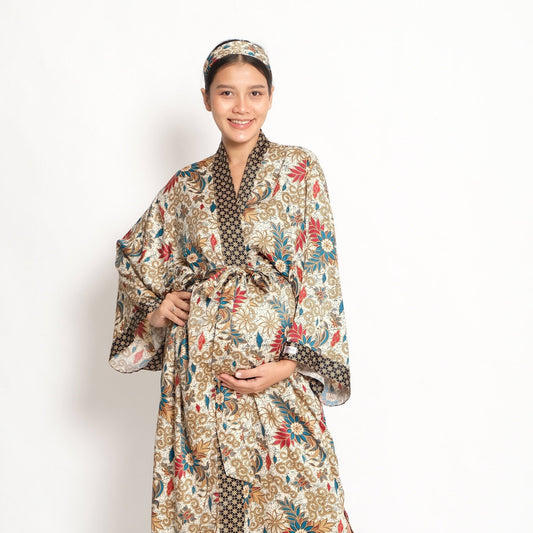 Mother day Gift  Boho  kimono robe Silk Blend Atlas Boho Bali Batik Kimono for Hospital and Motherhood
