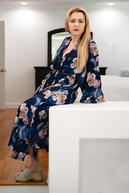 Kimono Robe long , Bridal Robe,  Luxury Vacation Gown ,  Floral Kimono Robe - Bride Robee