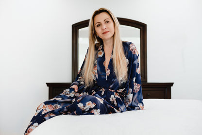 Kimono Robe long , Bridal Robe,  Luxury Vacation Gown ,  Floral Kimono Robe - Bride Robee