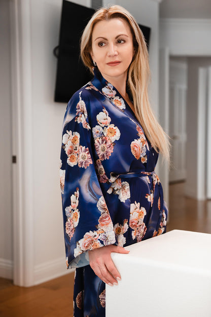 Kimono Robe long , Bridal Robe,  Luxury Vacation Gown ,  Floral Kimono Robe - Bride Robee