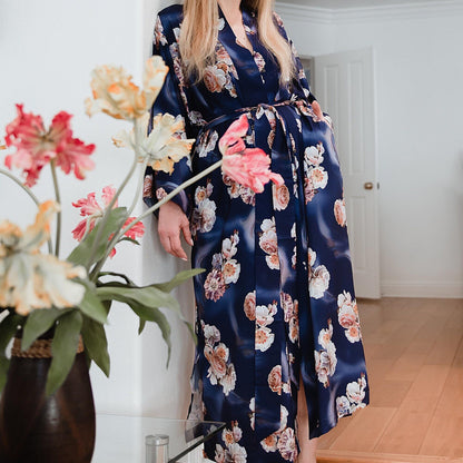 Kimono Robe long , Bridal Robe,  Luxury Vacation Gown ,  Floral Kimono Robe - Bride Robee