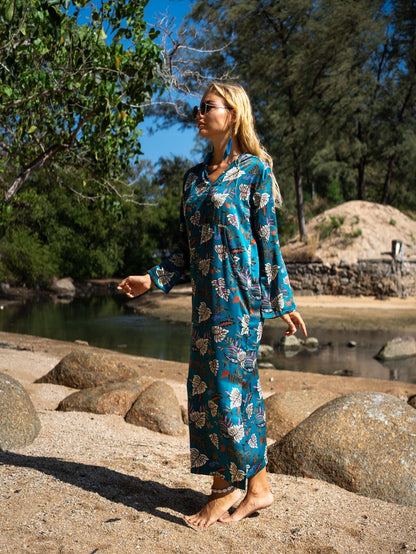 Boho Kaftan Kimono Robe for Women - Silk Dressing Gown Summer Dress - Satin Atlas Silk Blended Kaftan Robe - Japanese Style Kimono