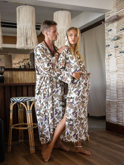 Hooded Kimono Kaftan Robe,Bali Batik Silk Kimono, Long Kimono SummerGift