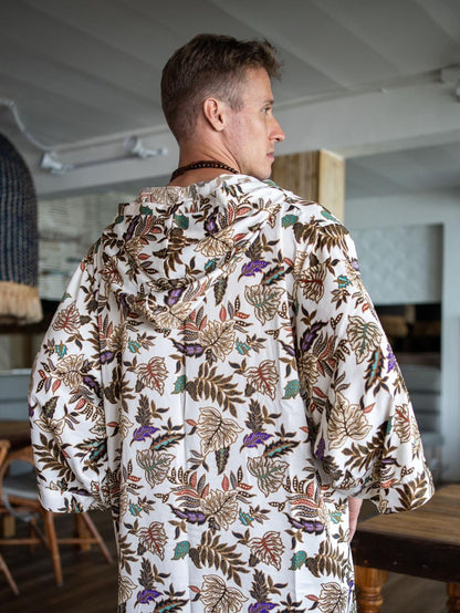 Hooded Kimono Kaftan Robe,Bali Batik Silk Kimono, Long Kimono SummerGift