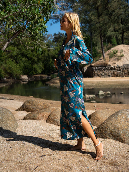 Boho Kaftan Kimono Robe for Women - Silk Dressing Gown Summer Dress - Satin Atlas Silk Blended Kaftan Robe - Japanese Style Kimono