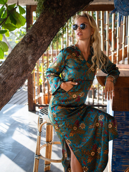 Boho Kaftan Kimono Robe for Women - Silk Dressing Gown Summer Dress - Satin Atlas Silk Blended Kaftan Robe - Japanese Style Kimono