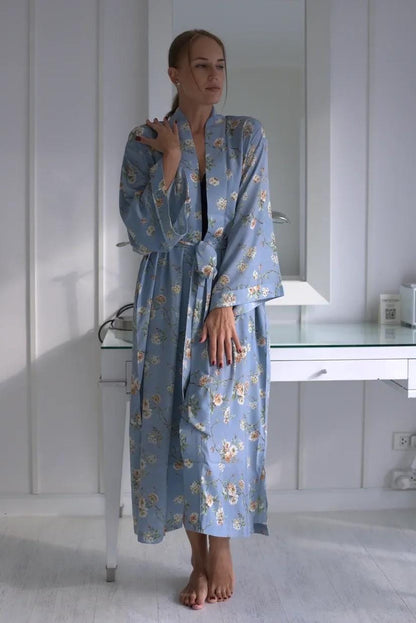 Boho Floral Silk Kimono Robe |Silk Long kimono