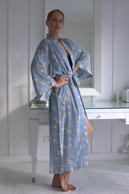 Boho Floral Silk Kimono Robe |Silk Long kimono