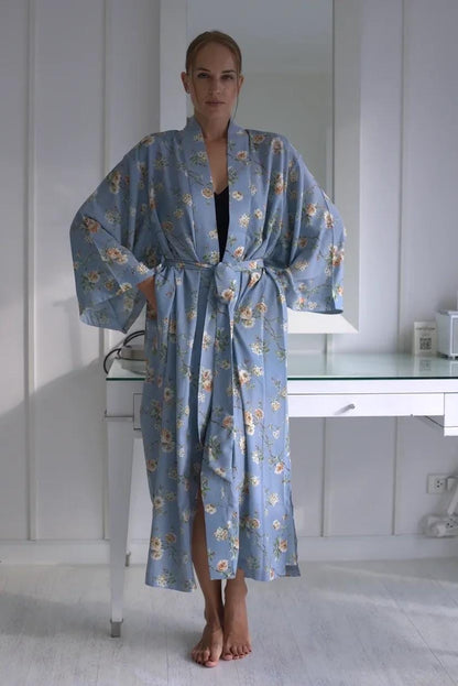 Boho Floral Silk Kimono Robe |Silk Long kimono