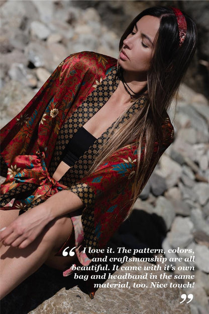 Red kimono robe,Silk Kimono Red ,Blend Dressing Gown,Handmade Bali Robe, Gift For Women ,Boho Loungewear ,Silk Kimono ,Kimono robe.