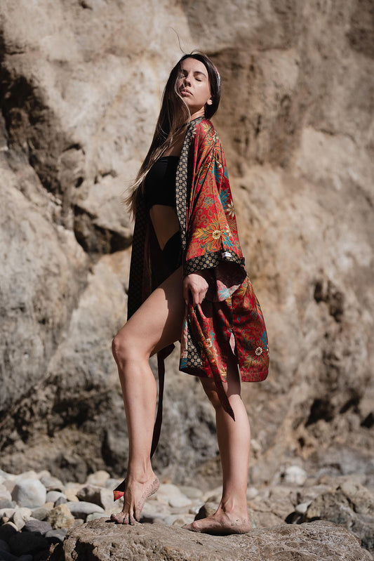 Red kimono robe,Silk Kimono Red ,Blend Dressing Gown,Handmade Bali Robe, Gift For Women ,Boho Loungewear ,Silk Kimono ,Kimono robe.