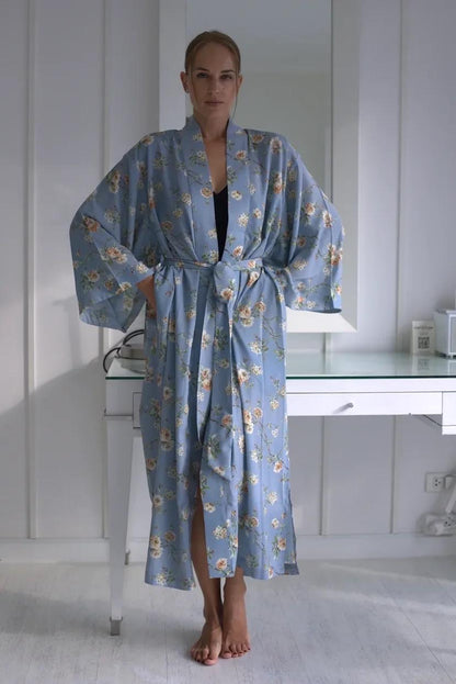 Boho Floral Silk Kimono Robe |Silk Long kimono