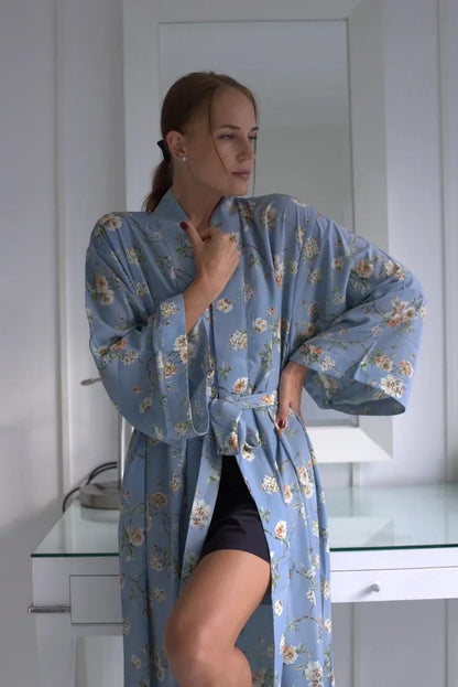 Boho Floral Silk Kimono Robe |Silk Long kimono