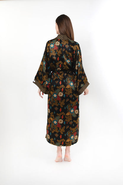Floral Kimono Robe: Silk Blend Boho Dressing Gown