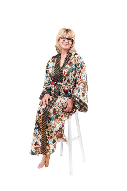 Silk Kimono Robe Long Bridal Gift  Luxury Floral  Dressing Gown for Mom Wife Girlfriend  Elegant Loungewear Size S/M/L