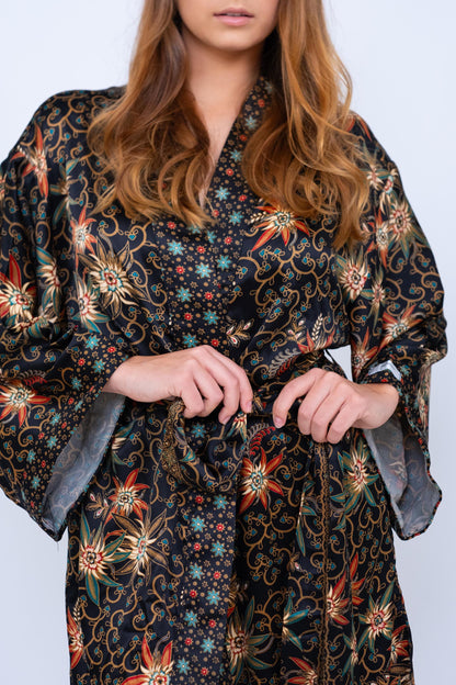 Silk Kimono Robe  - Boho Silk Pajama | Music Festival - Lounge wear| Festival Clothing| Gift for Christmas
