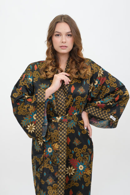 Floral Kimono Robe: Silk Blend Boho Dressing Gown