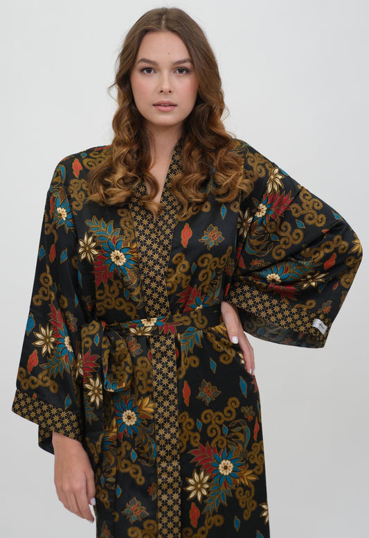 Floral Kimono Robe: Silk Blend Boho Dressing Gown