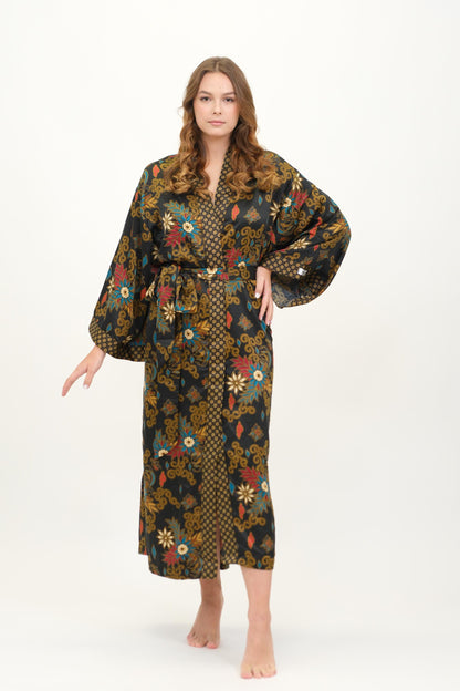 Floral Kimono Robe: Silk Blend Boho Dressing Gown